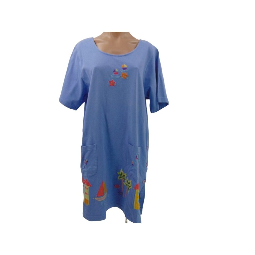 90s Cotton Connection Purple Dress XL Beaded Beach Applique Vacationcore Knit